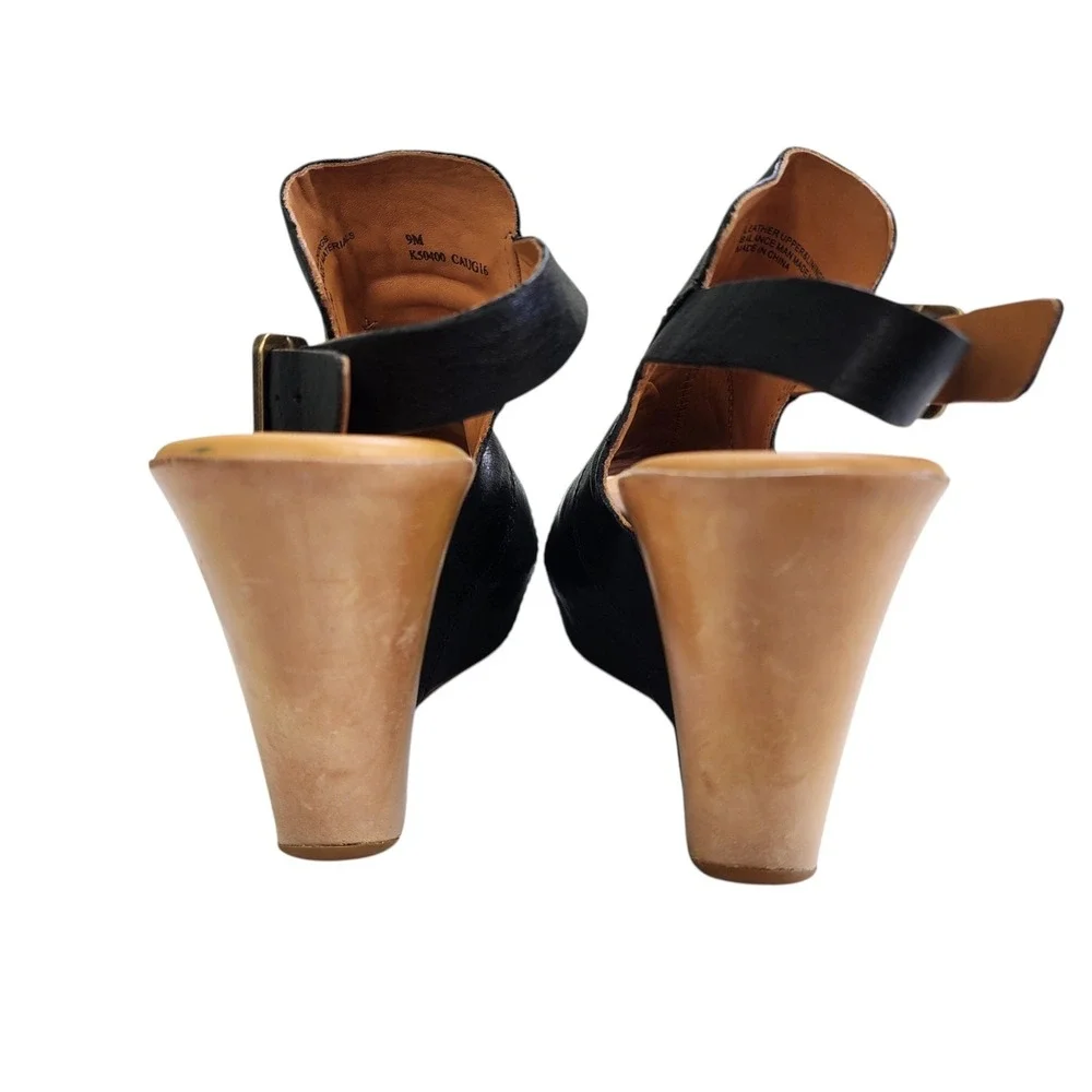 Kork Ease Womens Bergen Wedge Size 9 Black Open Toe Adjustable Strap Leather